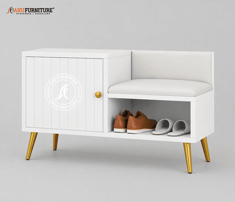 White Entryway Shoe Bench – image 2