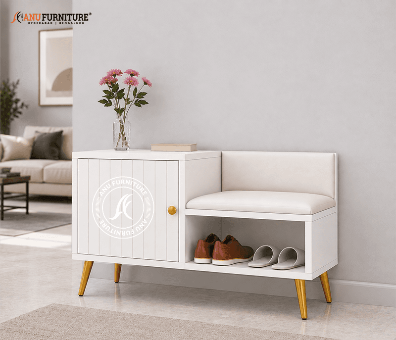 White Entryway Shoe Bench – image 1